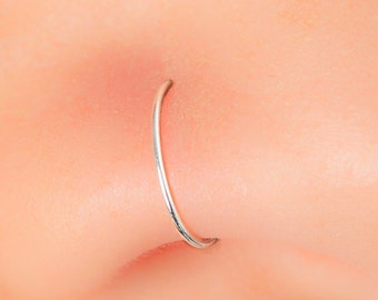 Dainty Silver Nose Ring 24G - Simple 925 Nose Piercing Hoop For Women