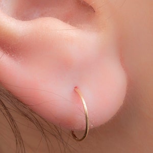 Dainty Snug Earrings Set of 2 Ear Hoops For Women - 10mm Ear Piercing Rings 14k Gold Filled - Handmade Ear Jewelry