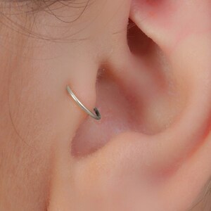 Simple Tragus Ring Piercing - Sterling Silver Plain Ear Rings 20 Gauge - Dainty Cartilage Hoop For Women Men Unisex