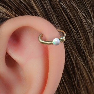Cartilage Ear Ring For Women White Opal 20 Gauge Helix Ring 14k Gold Filled Ear Piercing Ring Tribal Earring Handmade Hoop