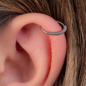 Silver Wrapped Helix Ring 20 Gauge Tribal Cartilage Earring - 925 Sterling Silver Ear Hoop Jewelry For Unisex