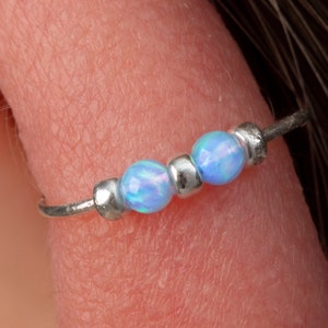 Cartilage Hoop Earring 925 Silver Hoop 20 Gauge - Helix Piercing Blue Opals - Hypoallergenic 8mm Diameter Cartilage Ear Piercing