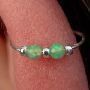 Helix Piercing Jewelry Silver Hoop 20 Gauge - Helix Earring 20g Green Opals - Hypoallergenic 8mm Diameter Cartilage Ear Piercing Green Opals