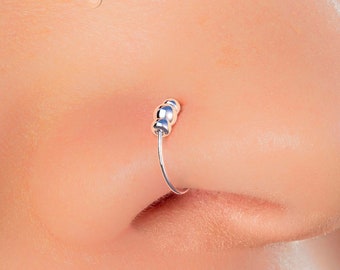 925 Silver Beads Fake Nose Ring - 24G Faux Nose Hoop 7mm - Silver Beads No Piercing Needed Nose Jewelry