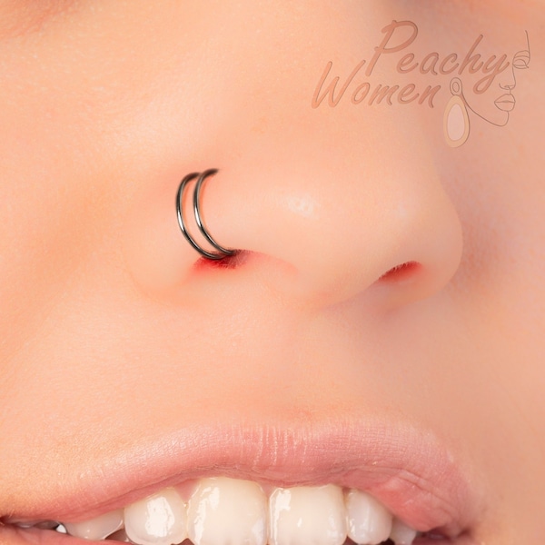 Black Spiral Nose Ring 20G - Single Piercing Double Hoop Nose Hoop - Black Spiral Nose Piercings