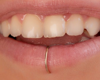 Fake Lip Hoop Piercing Clip On Lip Cuff - 20 Gauge Non Piercing 14k Gold Filled Faux Lip Ring - Lip Ring Handmade Piercing Jewelry