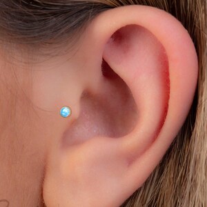 Tragus Studs 14K Gold Filled - L Shape Blue Opal Tragus Stud - 22G Dainty Ear Stud Piercing