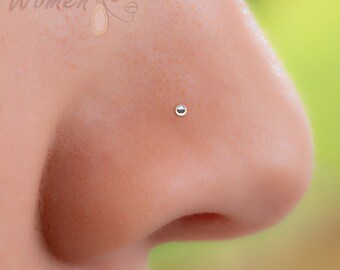 Very Tiny Nose Stud Ball 1mm - 925 Sterling Silver Micro Nose Stud Small Ball - Dainty Nose Stud Piercing L Shape