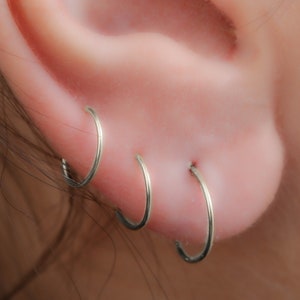 Hoop Earrings Set of 3-925 Silver Snug Ear Rings For Women - 6mm 8mm 10mm Handmade Ear Piercing Hoops Jewelry