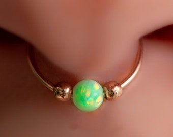 Septum Ring For Women 20 Gauge Septum Hoop 14k Gold Filled, Green Opal Septum Piercing Rings Thin Nose Jewelry Hoops