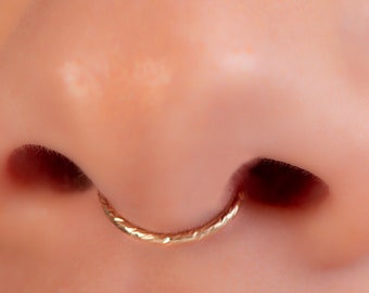 No Piercing Needed Septum Ring Hoop 20G - Hammered 14K Gold Filled Fake Septum Ring - 8mm Faux Septum Hoop