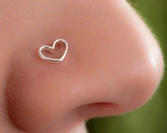 Silver Heart Nose Stud 22G - 925 Silver Heart Stud L Shape For Women - Handmade Nose Studs Jewelry