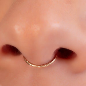 Hammered Gold Snug Septum Ring 20G - Dainty Gold Filled Septum Piercing Hoop - 8mm inner diameter