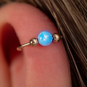Cartilage Ring Hoop Blue Opal - 20G 14K Gold Filled Helix Hoop Piercing For Women 8mm - Tiny Ear Jewelry Ring