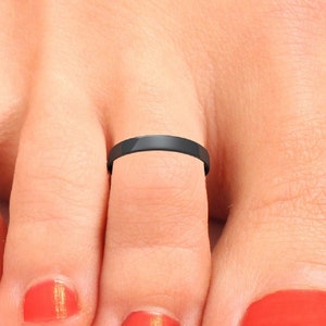 Dainty Black Toe Ring - Edgy 925 Silver Flat Black Toe Rings 14mm - Handmade Toe Ring Hoops For Women