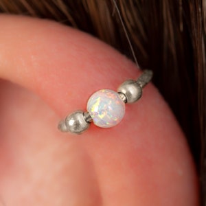 Helix Cartilage Ear Cuff Huggie White Opal 20G 925 Silver Piercing For Ear Helix - Textured Silver Ear Jewelry