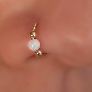 White Opal Nose Ring 20 Gauge For Women 14k Gold Filled - Nose Piercing Ring 7mm 20G - Unisex Nose Piercing Jewelry Nose Hoops