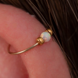 Helix Piercing Jewelry 24 Gauge Gold Filled - 24g Cartilage Hoop With White Opal - Hypoallergenic Earring 8mm Diameter 0.3 Inches