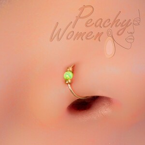 Faux Nose Ring With Tiny Green Opal - 24G Fake Nose Hoop 14k Gold Filled - Thin Clip On Nose Ring