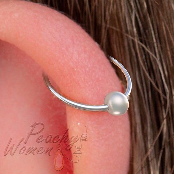 Helix Ring With White Pearl 20 Gauge - 14k Gold Filled Cartilage Earring Hoop For Women Men - Pearl Earring