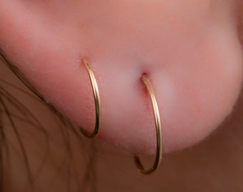 Huggie Ear Rings Set - 14k Gold Filled Snug Ear Hoops For Women - 8mm 10mm Earrings Huggie Piercing Ring - Handmade Ear Jewelry