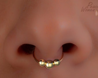 14k Gold Filled Septum Ring With Gold Beads - 20 Gauge Septum Piercing Hoop For Women - Beaded Septum Ring