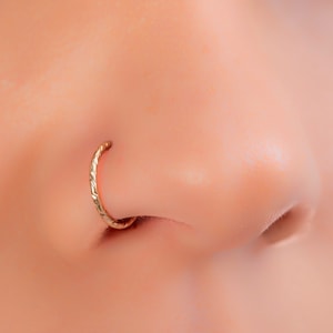 Hammered Nose Ring 20 Gauge 14k Gold Filled Nose Piercing Hoop For Women Snug Nose Ring