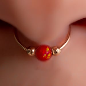 Faux Septum Ring Hoop Red Opal 20G With Red Opal - 14k Gold Filled Fake Septum Hoop For Women - Adjustable Septum Jewelry