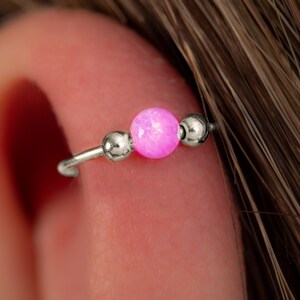 Pink Opal Cartilage Earring Hoop 20 Gauge - 925 Sterling Silver Helix Ring For Women - Handmade Earring Hoop Jewelry