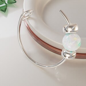 White Opal Fake Lip Ring 24G Faux Lip Hoops For Women 925 Silver No Piercing Needed Lip Ring Jewelry image 3