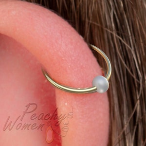 Helix Ring With White Pearl 20 Gauge - 14k Gold Filled Cartilage Earring Hoop For Women Men - Pearl Earring