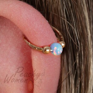 Hammered Helix Ring Hoop With Blue Opal 20 Gauge - 14k Gold Filled Cartilage Earring - Ear Piercing Jewelry