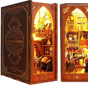 Rowood Book Nook Kits for Adults Bookshelf Insert Decor Alley 3D Wooden  Puzzle Bookend DIY Craft Kits for Adults with LED Light - Sunshine Town