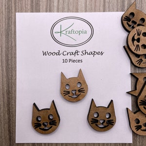 Cute Cat Head Blank Craft Shapes - Pk of 10 / Earring Blanks / Decorations / MDF Blanks * Cat Crafts * Kitty * Jewellery Blanks * Earrings *