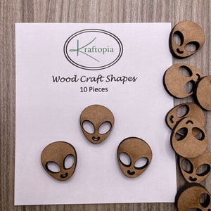 Alien Head MDf Craft Shapes - Pk of 10 / Earring Blanks / Jewellery Making / MDF Blanks * Alien * Kitsch * Space * Findings * Craft * UFO