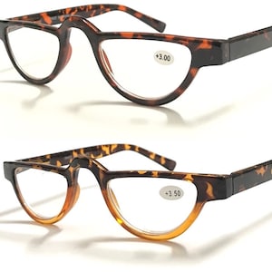 May include: Two pairs of tortoiseshell reading glasses with clear lenses. The top pair has +3.00 magnification and the bottom pair has +3.50 magnification.
