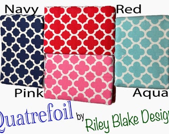 Riley Blake "QUATRE FOIL" 100% Cotton Duck Fabric (Canvas)  in aqua, navy, red, and pink