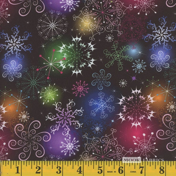 Multi-colored Christmas Rainbow Snow Flakes Quality Cotton Fabric by the Yard - Mook Fabrics