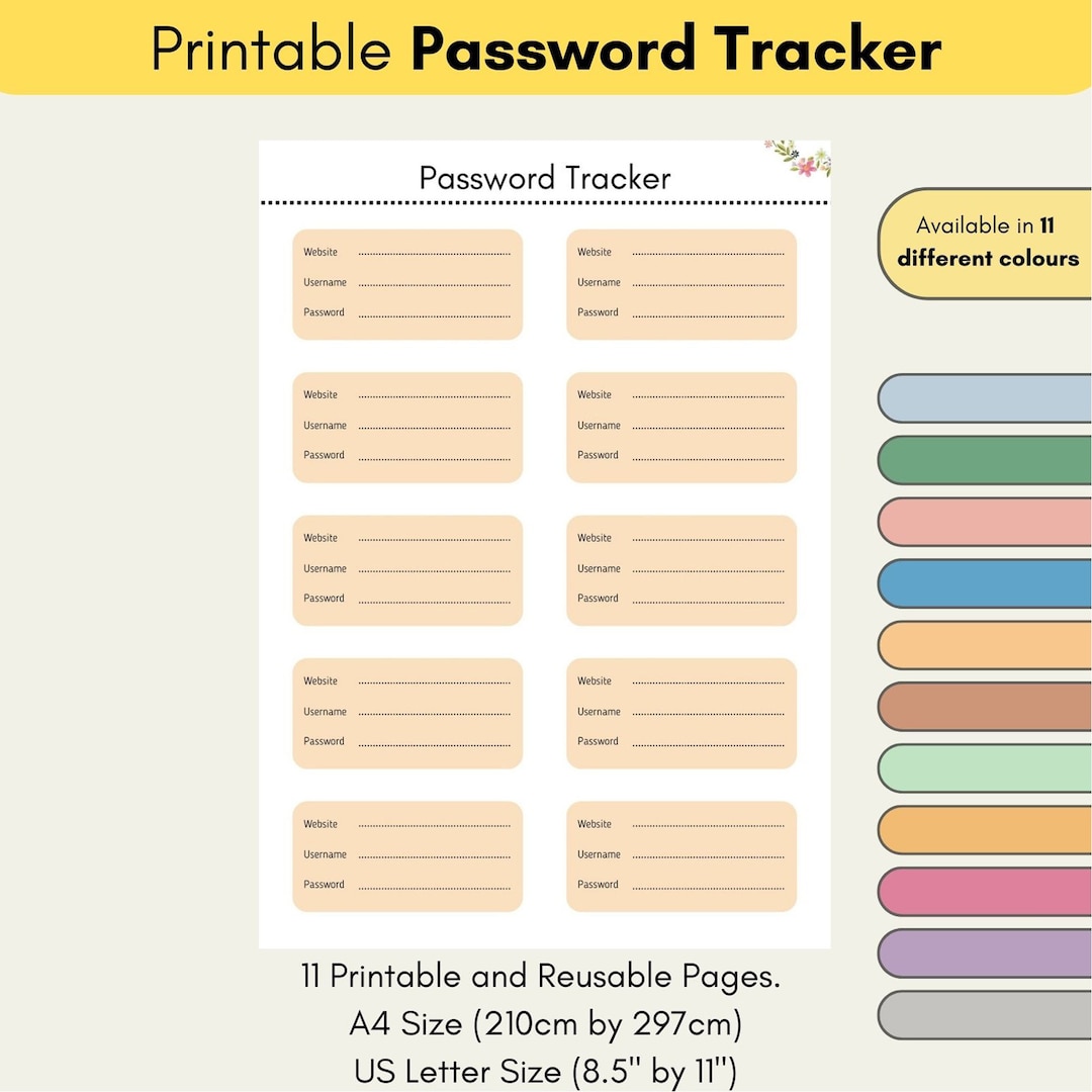 Printable Password Tracker | Password Log | Password Keeper | A4 Size ...