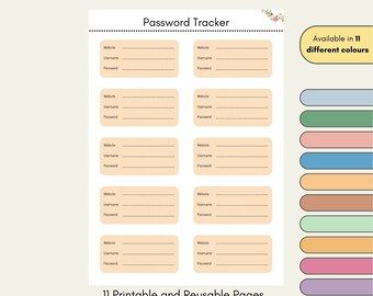Printable Password Tracker | Password Log | Password Keeper | A4 Size