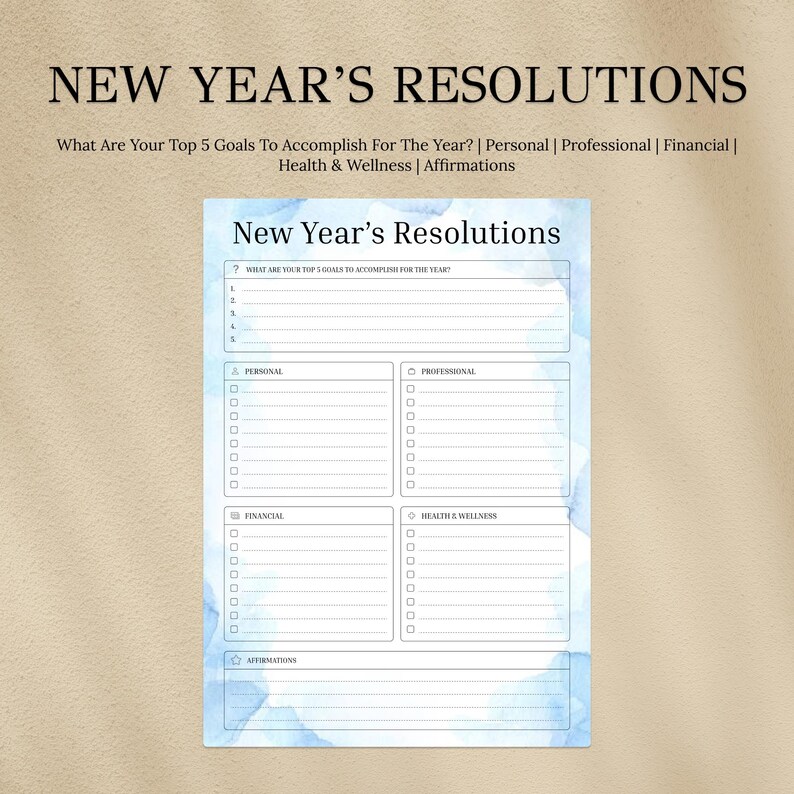 New Year Resolution Planner Bundle, Goal Setting, Year Reflections ...