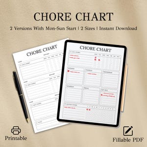 Chore Tracker Printable & Fillable | Family Responsibility Chart | Minimalist Home Organizer | A4/Letter Format | Instant Digital Download