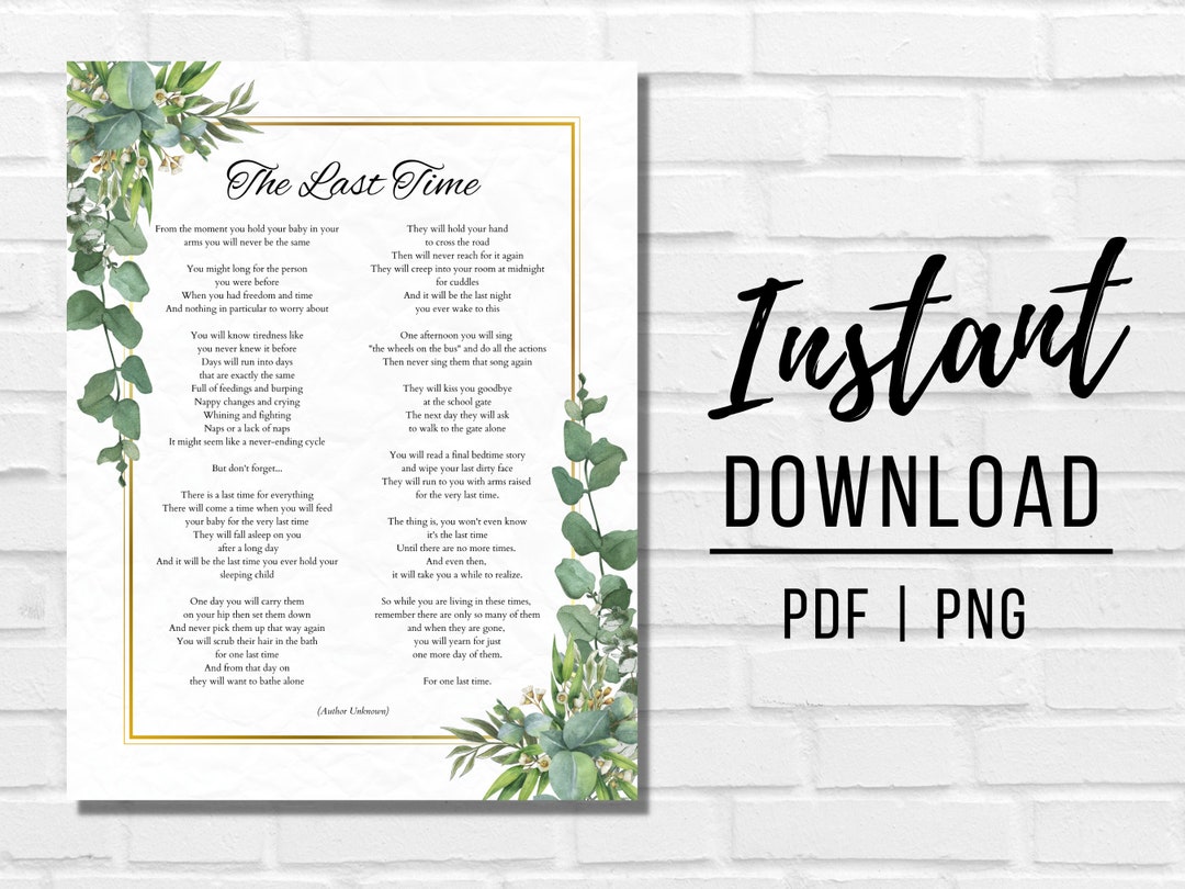 The Last Time Poem Printable PDF Nursery Wall Art Print Baby Etsy