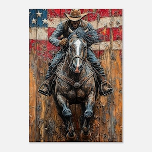 キャンバスウォールアート - 大胆。愛国心あふれる。時代を超越した。全速力で疾走するアメリカのカウボーイ