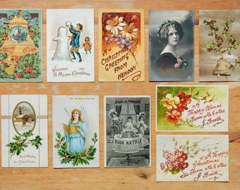 Lot of 10 antique colour Christmas postcards | vintage Xmas