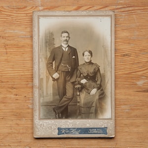 Vintage Cabinet Card | Portrait of young couple | Wm Hirst, Lockwood | Huddersfield?