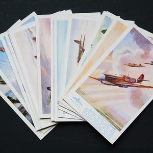 Lot de 19 cartes postales couleur vintage d'avions de la Seconde Guerre mondiale | Mustang moustique Spitfire de la RAF