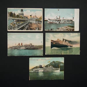 Lot of five vintage colour postcards of American boats | shipping boats United States