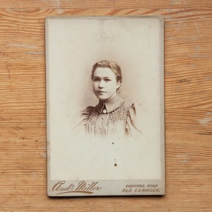 Vintage Cabinet Card | Portrait of young woman, head and shoulders | Andrew Miller, Old Cumnock | East Ayrshire Scotland