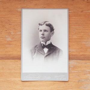 Vintage Cabinet Card | Portrait of young man, 1895 | photograph Fredericks Broadway and 9th Street New York United States